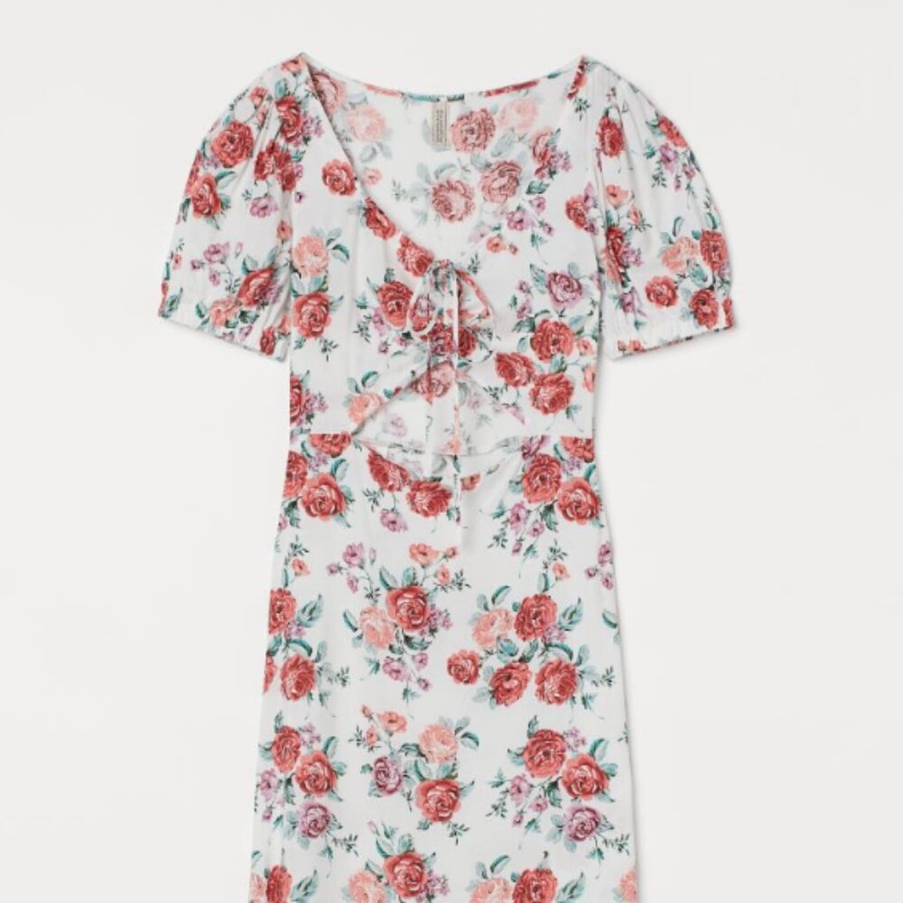 H&M Cut-out Detail Floral Print Midi Calf Length Dress